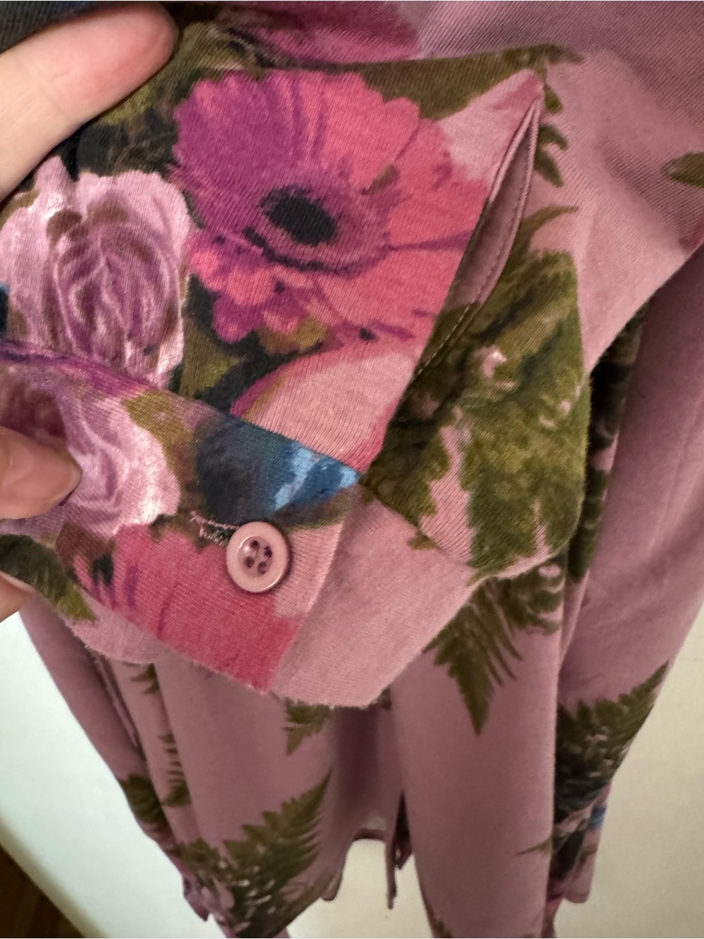 LuLaRoe Ellie Shirt Dress 2XL Mauve Floral Button Front Belted Midi Dress - Picture 6 of 7